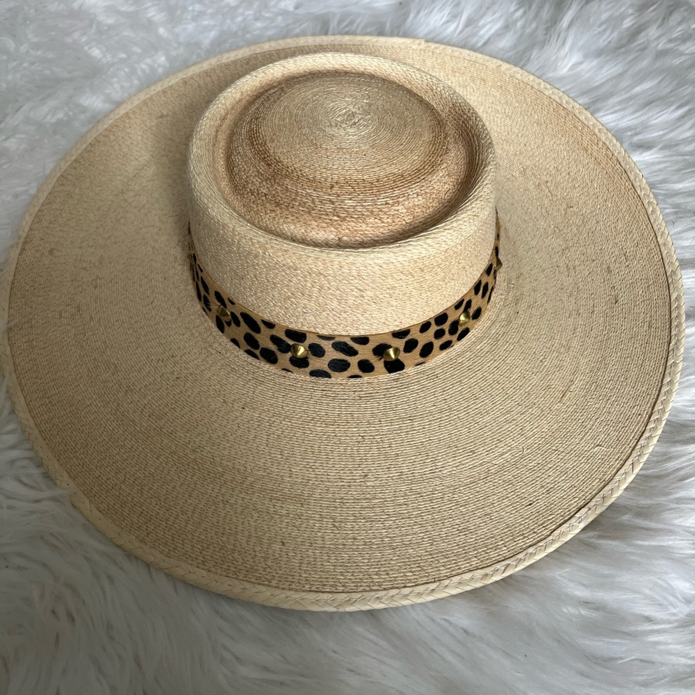 Calleen Cordero Amor Suella Large Brim Straw cheetah Brim Hat